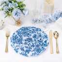 WDF 20PCS Blue Plastic Plates - Baroque White and Blue Plates - Chinoiserie Floral Party Decorations for Birthday/Tea Party/Spring, Blue Juyi Flower, 10inch 7inch