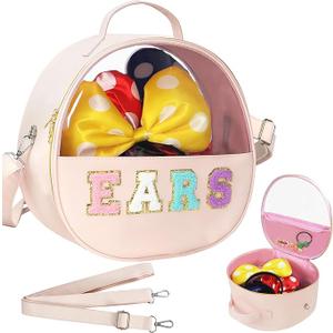 RSSCIIIUL Translucent Mouse Ears Travel Case, Chenille Letter Headband Ears Holder Waterproof Hair Accessories Organizer Storage for Women Adults Gift Large Thicken Makeup Snack Bag for Park Travel