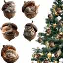 Christmas Tree Decoration,5Pcs Cute Animals Christmas Tree Acrylic Pendant, Fun Pinecone Xmas Hat Xmas Tree Accessories Christmas Pendants Hanging,Owl Rabbit Fox Christmas Ornament (P11)