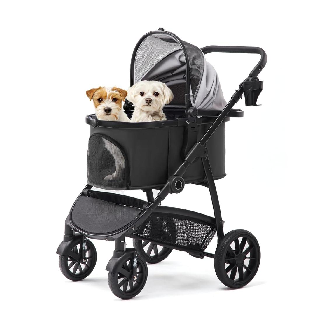 3-in-1 Pet Stroller for Medium Dogs & Cats, Detachable Aluminum Frame Carrier, All-Terrain 4-Wheel Dog Travel Carriage, Shock Absorption, Easy-Entry Low Door, Max 55lbs - Darkgrey (DarkGray)