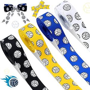 MTLEE 4 Rolls Volleyball Ribbons Volleyball Decorations Glitter Grosgrain Ribbons 20 Yards 7/8-inch for Cheer Gift Wrapping Making Hair Bows Sports Theme Party Decor(White, Black, Navy Blue, Yellow)