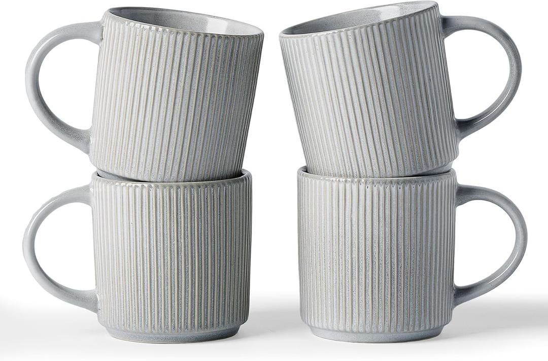 Famiware Coffee Mug Set for 4, Star 12 oz Catering Mugs Cup Set with Handle for Coffee, Tea, Cocoa, Milk - Ceramic Stoneware Drinkware Set, Matte Grey