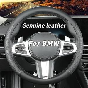 Custom-Fit for BMW Steering Wheel Cover, Genuine Leather Steering Wheel Cover, Non-Slip, Breathable, for BMW Accessories (Black (Black line), for BMW)