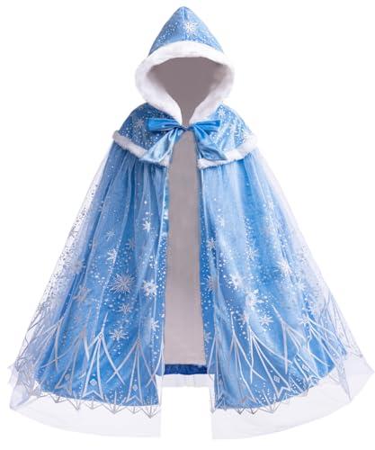 PURFEEL Girls Princess Cape for Elsa Kids Warm Hooded Cloak Dress up S 2-3T