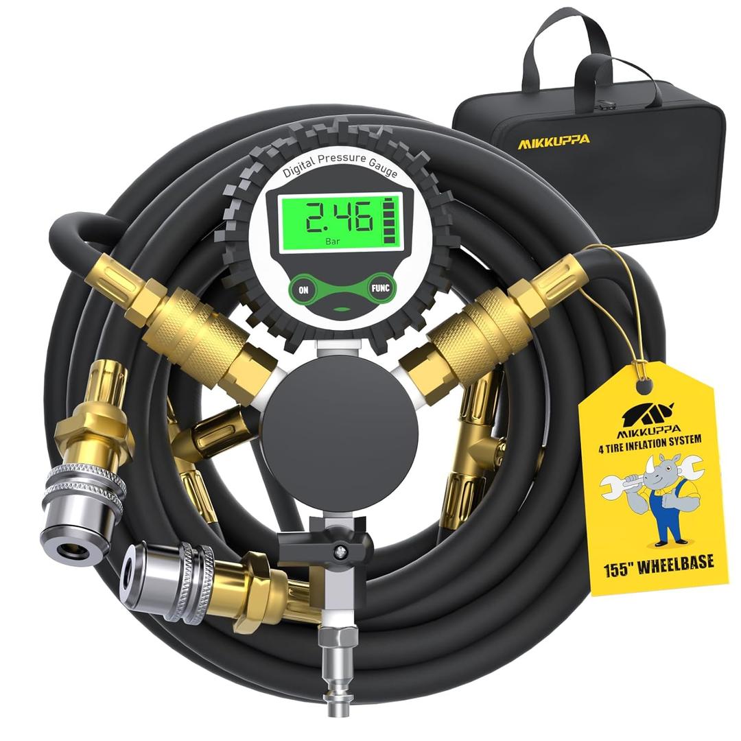 MIKKUPPA 4 Tire Inflation System - 4 Tire Inflation Deflation System, Tire Pressure Equalizer with Quick Coupler Adaptor Closed Flow Air Chuck for Car Trucks Off Road Vehicles Up to 155" Wheelbase