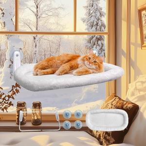 L&W BROS. Cat Window Perch Cushion Bed Cat Window Hammock with 4 Updated Suction Cups Easy to Assemble Cat Window Bed for Heavy Large Cats (L 1Pc)