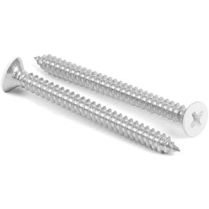 #10 x 1-3/4" Flat Head Wood Screw, Sheet Metal Screws, Stainless Steel 18-8 (304), White Head, 100 PCS