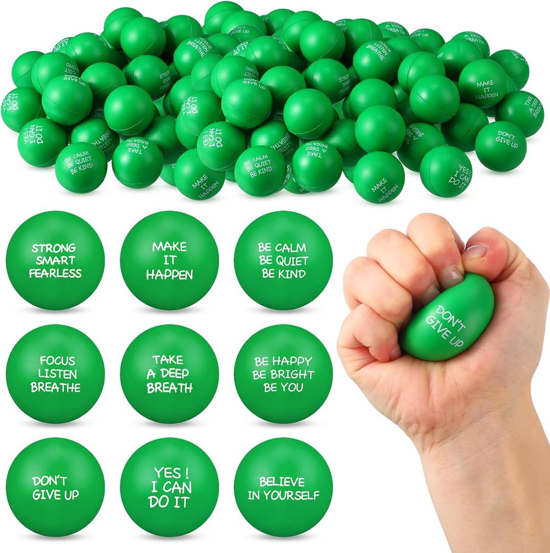 Shappy 72 Pcs Inspirational Stress Relief Balls Motivational Stress Ball Encouraging PU Bulk Squish Balls for Adults Small Therapy Fidget Relief Toys for Valentines Gifts Fidget Anxiety Anger(Green)