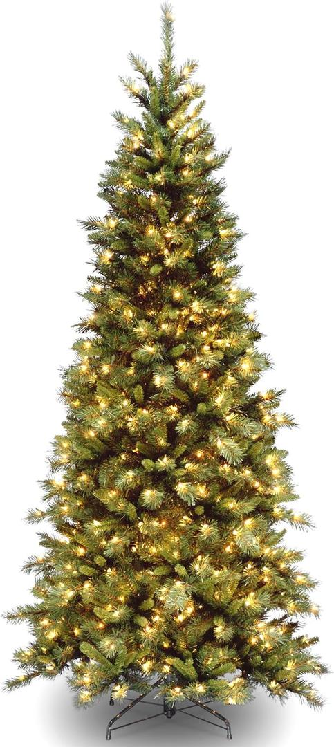 National Tree Company Pre-Lit Artificial Slim Christmas Tree, Green, Tiffany Fir, White Lights, Includes Stand, 7.5 Feet