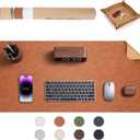 Premium Faux Leather Desk Mat & Tray SetInnovative Cork-Look Printed BaseGift Tube PackagingFull-Desk CoverageNon-Slip Desk Pad for Office HomeCognac Brown