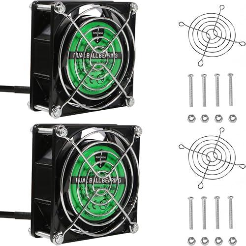 2pcs Computer Fan with AC Plug, 120mm x 25mm EC Axial Fan AC  220V/240V, Brushless Cooling Fan with Dual Ball Bearings for Desktop DIY Cooling Ventilation Projects(14/16W-50/60Hz)