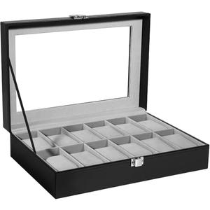 Uten Watch Box, 12 Slots Leather Watch Case, Watch Box Organizer Jewelry Storage with Large Glass Lid, Watch Display Case, Watch Box for Men & Women