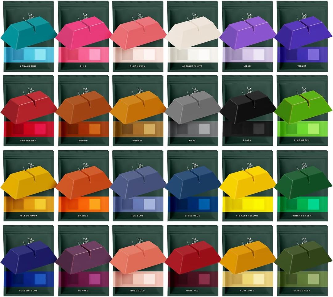 Hearth & Harbor Natural Candle Dye for Soy Wax, 24 Popular Candle Color Dye Blocks for Soy Wax, Highly Concentrated Blocks, Nontoxic Supplies for DIY Candle Making