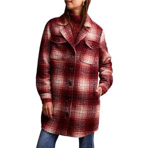 Tribal Women's Boucle Plaid Jacket Flap-Top Patch Chest Pockets with Notch Collar, Port Wine, M 