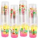 WorldBazaar 12OZ Hawaii Christmas Plastic Cups 100 PCS Clear Disposable Snowman Santa Claus Drinking Cups Cold Beverage Coffee Holiday Winter Party Supplies
