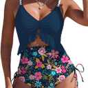 SHESHOW Womens Tummy Control One Piece Swimsuit High Waisted Cutout Ruffle Bathing Suit Color Block Swimsuits L