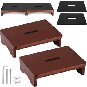 2 Pack One-Step Stool for Adults Seniors, Pre-Installation Extra Wide 31.4" Wooden Step Stool, 500 Lbs Wood Riser with Non-Slip Rubber Surface for Bedroom Bathroom Kitchen (3.5 Inch)