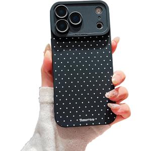 Compatible with iPhone 17 Pro Max Case Cute Aesthetic Polka Dot Pattern Design for Girls Women, Soft Silicone Shockproof Protective Designed for iPhone 17 Pro Max Case-Black