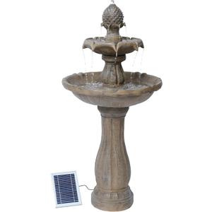 XBrand 44" Solar Powered Outdoor 2-Tier Cascading Water Fountain, Fiberglass Resin Garden & Patio Solar Fountain, Beige