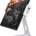 Maxonar Tablet Stand for Desk, 360 Adjustable Aluminum Alloy Swivel iPad Charging Tablet, iPad Pro Air Mini Tablet Holder for Bed Store POS Showcase Kitchen Office Drawing Desktop (6-13''), Silver