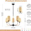 28" Black Boho Rattan Chandelier for Living Room 5-Light Coastal Boho Pendant Light Fixture Bedroom Adjustable Rustic Farmhouse Chandeliers for Dining Room Kitchen Island Foyer Entryway