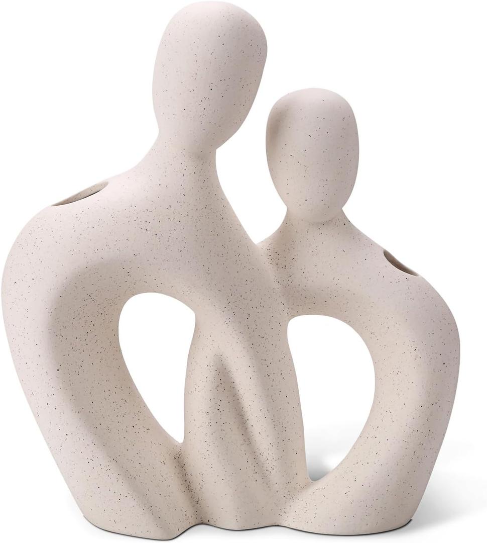 White Ceramic Vase,Rustic Vase Decor, Decorative Modern Flower Vase for Home Decor Farmhouse, Table, Shelf, Office,Centerpieces, Entryway, Pampas Grass