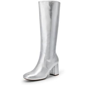 DREAM PAIRS Women's Gogo Boots Square Toe Side Zipper Chunky Heel Knee High Boots For Women ,7