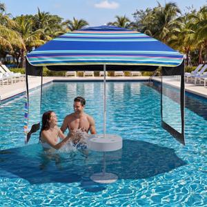 Briwooody Floating Pool Umbrella with Table, 5 x 5 ft Pool Canopy with Cup Holders and Stable Base, Floating Sunshade for Patio Backyard Outdoor Use