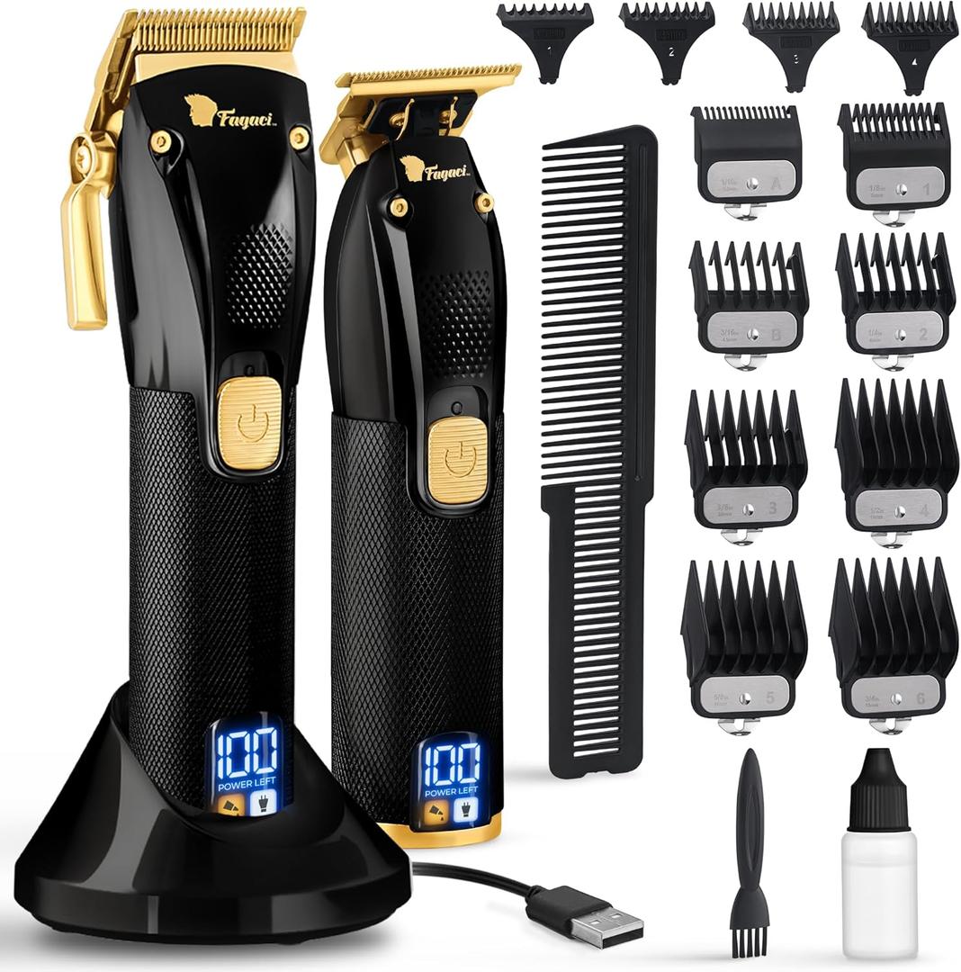 Fagaci Professional Hair Clippers for Men Set Turbo Power with Precise Cutting, Barber Clippers for Hair Cutting, Cordless Hair Clippers and Trimmers Set, Maquina de Cortar Cabello, Haircut Barber Kit (Black)