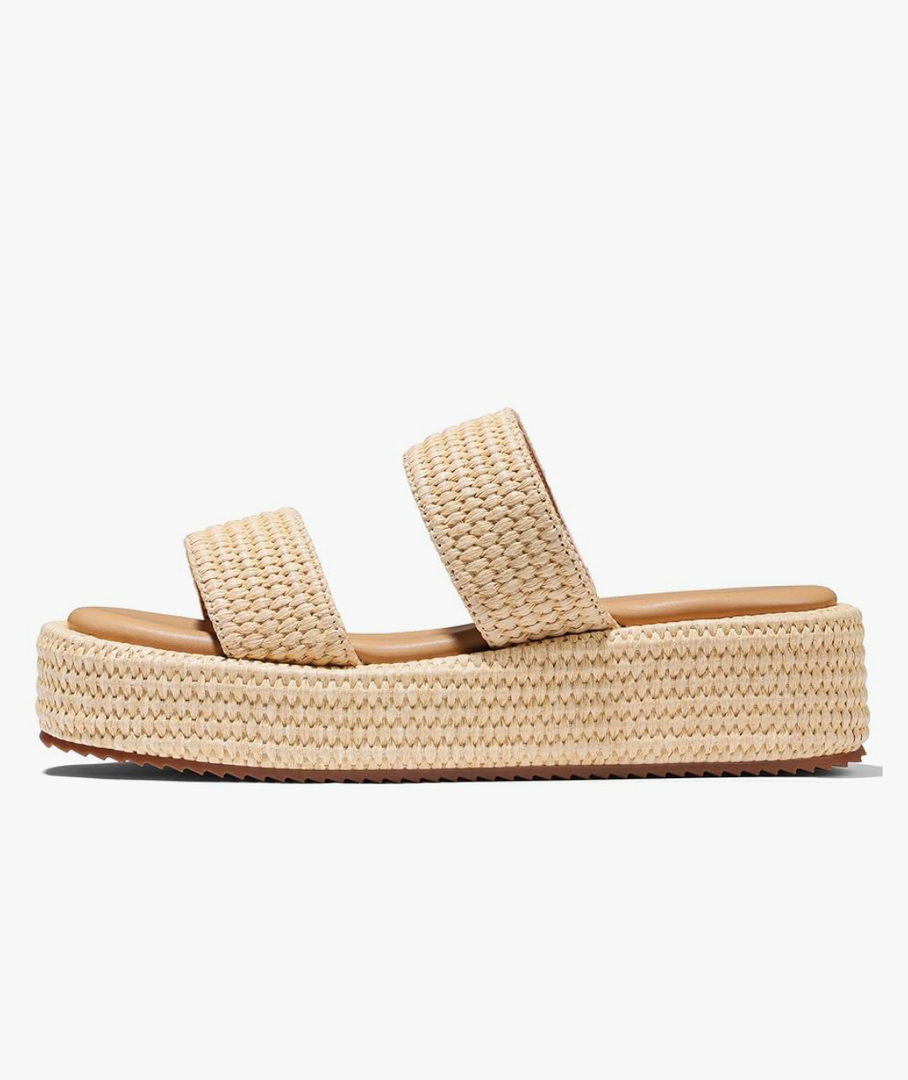 Erocalli Platform Sandals Women Cute Wedge Espadrilles Slip on Summer Beach Raffia Vacation Sandal Comfortable Open Toe Dressy Shoes, size 9