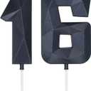 DERVENTA Large Birthday Candle Number 3D Black 3.7 inch Party Celebration Anniversary Decoration Cake Topper 1 Piece (Number 16 Black)