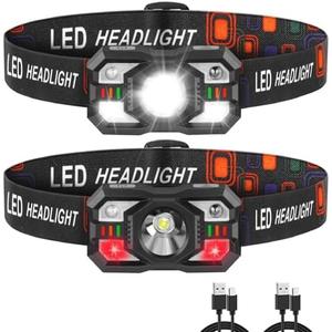 Staaricc Headlamp Rechargeable, LED Headlamp with Red Light, 2Pack Headlamps for Adults, Head Lamps LED Rechargeable, Headlight Motion Sensor, Head Lights for Forehead Hardhat Running Hunting Camping