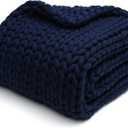 YnM Knitted Weighted Blanket, Hand Made Chunky Knit Weighted Throw Blanket for Sleep, Stress or Home Dcor (Navy, 60''x80'' 15lbs), Suit for One Person(~140lb) Use on Twin/Full Bed (Prussian Blue)