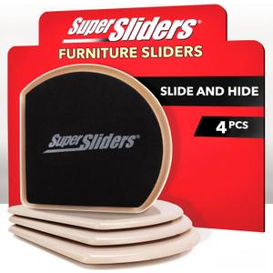 Super Sliders 7" Slide & Hide Reusable Furniture Sliders for Carpet - Effortless Moving and Surface Protection, Beige (4 Pack)
