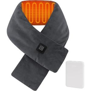 Heated Neck Wrap with 5000 mAh Power Bank, Cordless Heating Pad with Adjustable 3 Heat Settings, Soft Neck Warmer for Pain Relief, Muscle Relaxation, Portable Heated Neck Scarf (Grey)