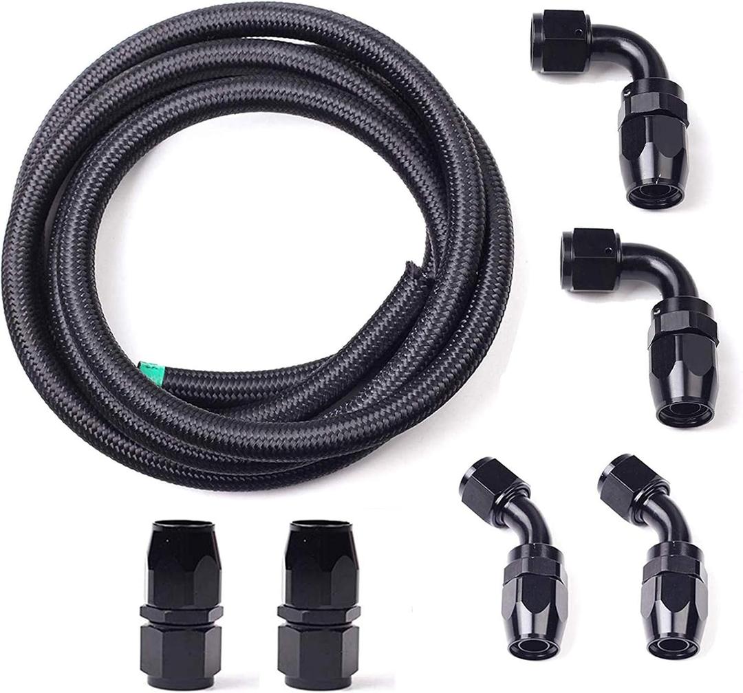 12AN 10Ft Fuel Line Fitting Kit, Universal Braid Stainless Steel Braided Nylon CPE Fuel Hose W/6pcs Rotary Swivel Hose Ends Kit