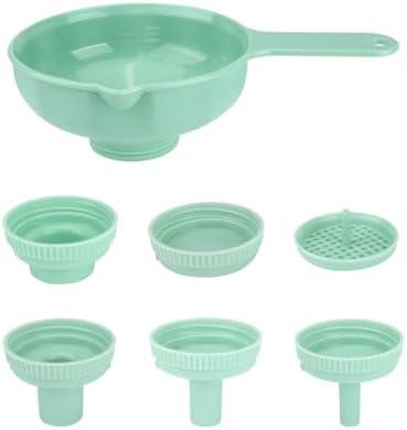 Wide Mouth Versatile Funnel, Canning Funnels for Kitchen Use, Food Grade Plastic Cooking Funnel Set with 4 Size Spouts and 2 Strainers for Filling Different Bottles and Bags, Blue