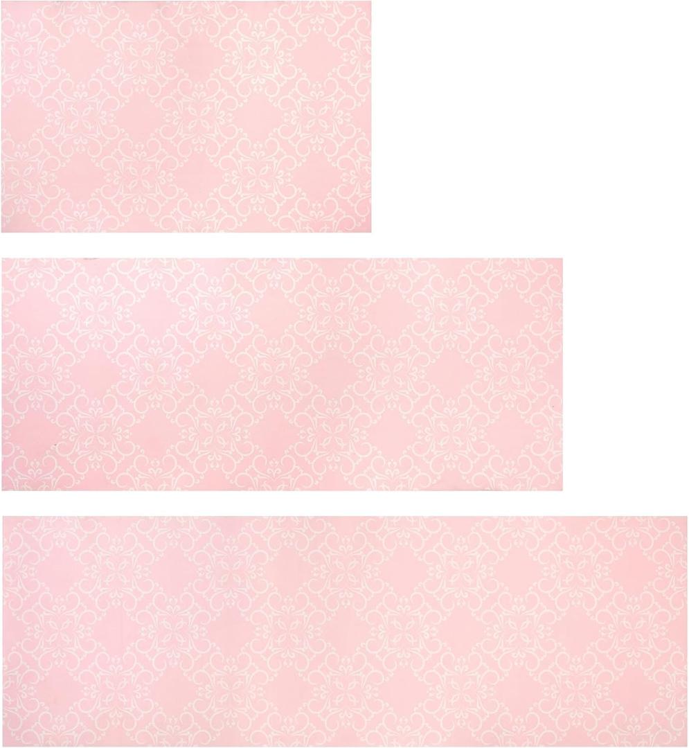 Kitchen Rugs Sets of 3 Non Slip Washable Pink Kitchen Mats for Floor 3 Piece Set Kitchen Rug Set Runner Rugs Absorbent for Hallways Home Party Decoration...
