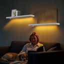 BAMEOS Floating Shelves with LED for Wall Decor, Sturdy Shelves with Warm Light, Wall Mounted Display Shelves, Set of 2, Hanging Shelf for Bathroom, Bedroom, Kitchen, Living Room Storage, White, 24 x 6
