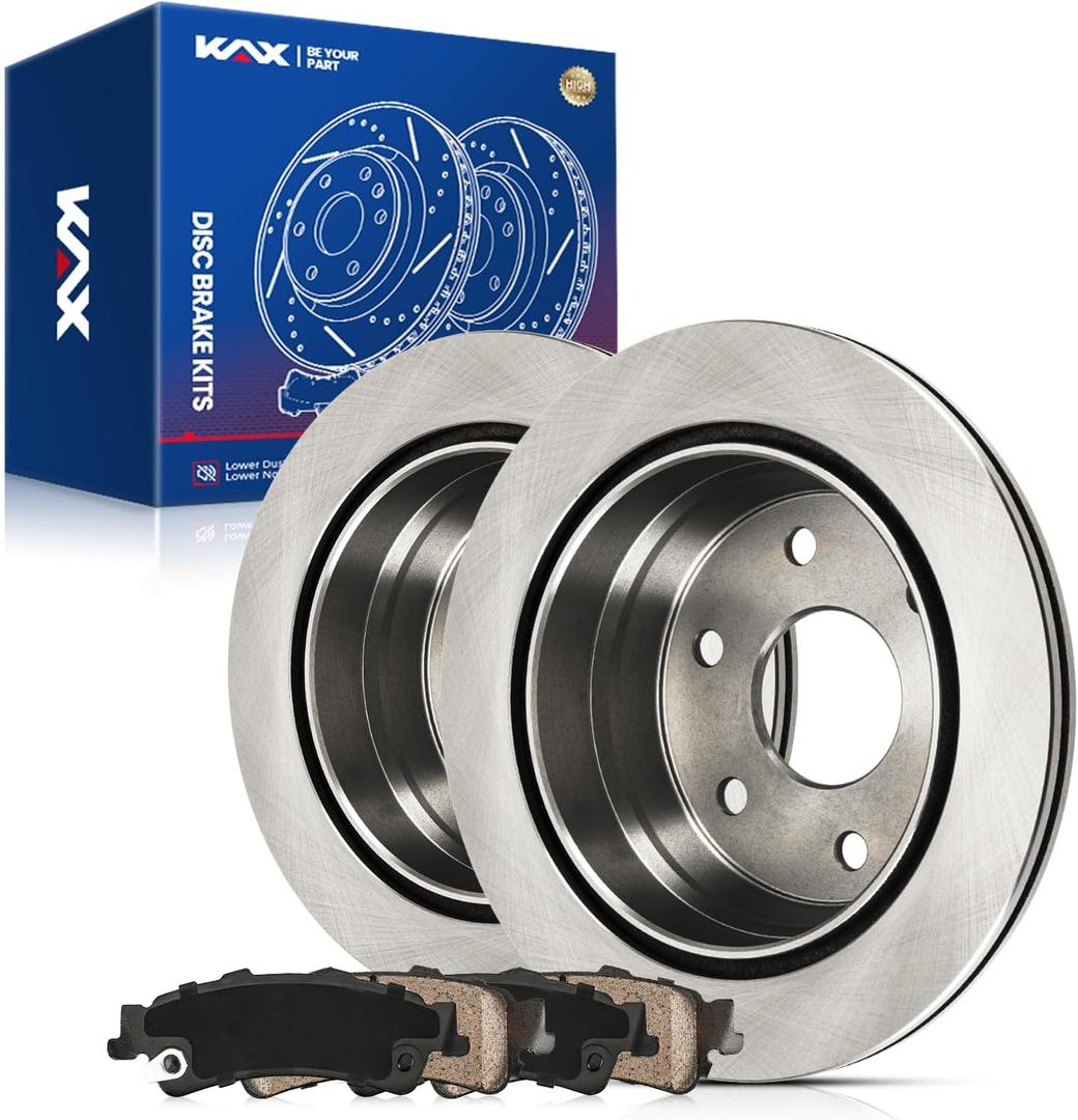 KAX Rear Brake Kit, Carbon Fiber Ceramic Brake Pads and Rotors | Replacement for GMC Sierra 1500 1999-2006, Yukon 2000 2001, Safari 2003-2005, Chevrolet Silverado 1500 1990-2006, Tahoe, Astro