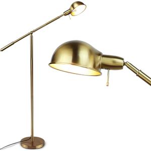 DLLT Metal Floor Lamp, Adjustable Swing Arm Reading Standing Lamp, 9W Modern Pole Light Brass Task Lighting for Living Room Bedroom Office Home Decor, E26 Bulb Included, Gold