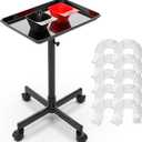TASALON Adjustable Height Rolling Salon Tray with 2 Magnetic Bowls, Mobile Storage Trolley with Wheels, 10 PCS Disposable Salon Tray Cover, Aluminum Tray for Hairstylist 24-36 Inch, Black