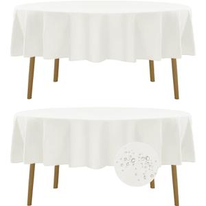 Fokitut 2 Pack Waterproof Round Tablecloth, 60 Inch, Stain Resistant and Wrinkle Polyester Table Cloth, Fabric Table Cover for Kitchen Dining, Wedding, Party, Holiday Dinner-Ivory