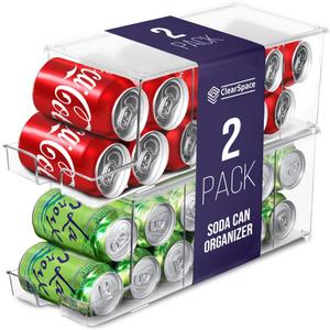 ClearSpace Soda Can Organizer & Soda Can Dispenser for Refrigerator - Fridge Organizer & Stackable Drink Organizer for Fridge or Refrigerator - Holds 12 Cans Each, BPA Free - 2 Pack (2 pack)