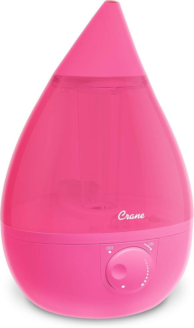 Crane Ultrasonic Humidifiers for Bedroom and Office, 1 Gallon Cool Mist Air Humidifier for Large Room and Home, Humidifier Filters Optional, Pink