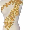 Lace Appliques Patches Glass Acrylic Rhinestoens Sewing for Wedding Dress Sew on Clothing Prom Costumes Gown Designer DIY Front Bodice Decorations (Golden Color)