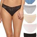 Felina Stretchy Lace Trimmed Bikini Underwear - Sexy Underwear for Women, Bikini Panties, Seamless Panties (5-Pack) S-M