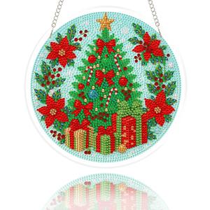 Eiflow Glass Diamond Art Hanging Kit for Adults Christmas Tree, DIY Stained Glass Diamonds Painting Window Hanging Board Kit, Special Crystal Diamond Art Painting Pendant Ornament Full Drill