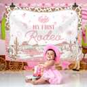 3 x 7x5ft My First Rodeo Backdrop for Gril Pink Cowgirl 1st Birthday Background, Western Cowboy Theme Girl Birthday Party Decoration, Rodeo Photo Booth Backdrop