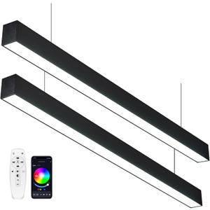 8FT LED Linear Light Fixture,Modern Commercial Linear lights,2-Pack | App & Remote Dimmable,3000K/4000K/6500K Selectable, 50W 5000LM, Suspension & Ceiling Mount Lighting, for Office Shop Gym